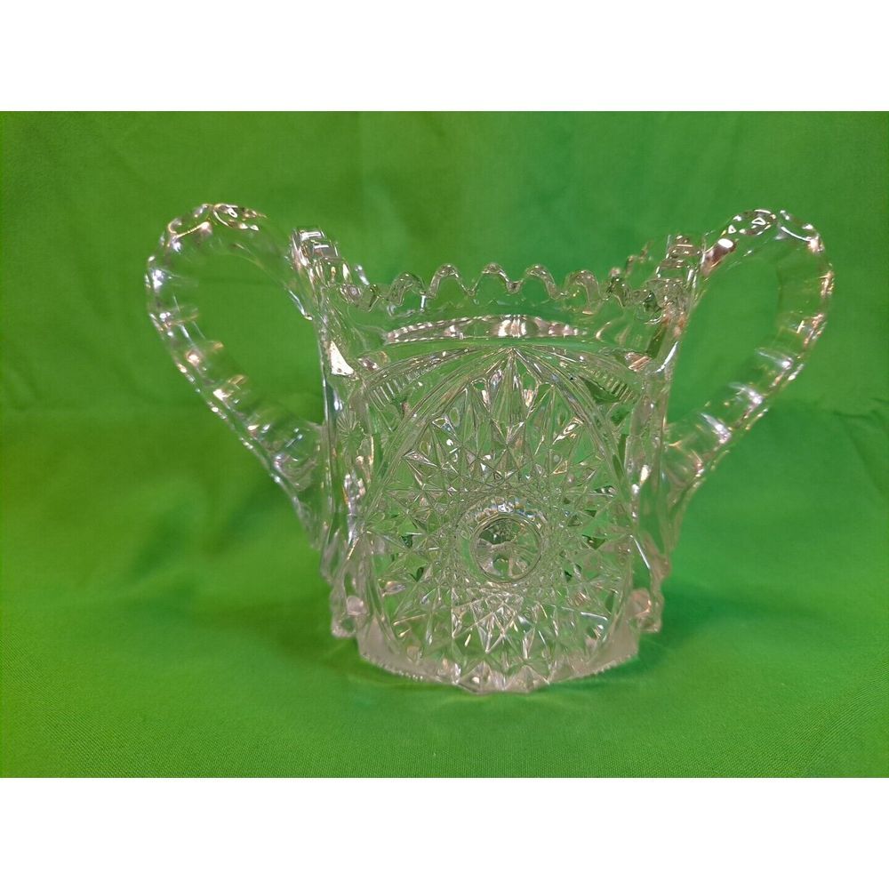 Vintage Cut‎ Glass Crystal Clear Sugar Bowl with Etched Flowers/ Minor Crack